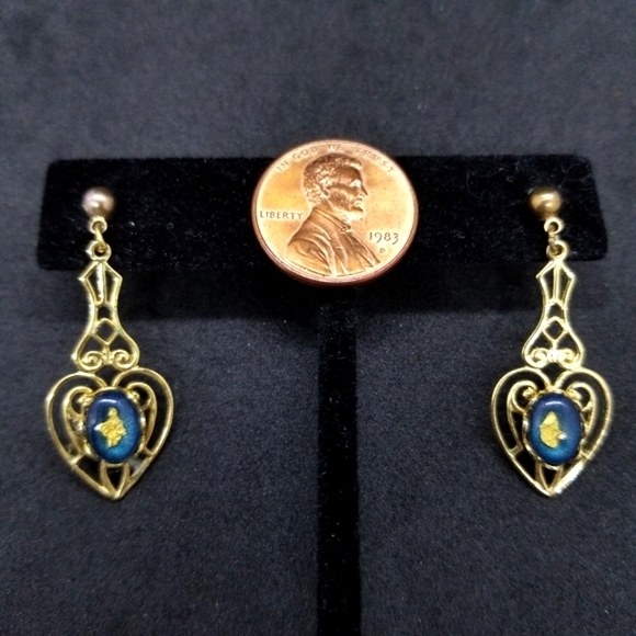 Knotwork heart blue stone earrings - Picture 5 of 7